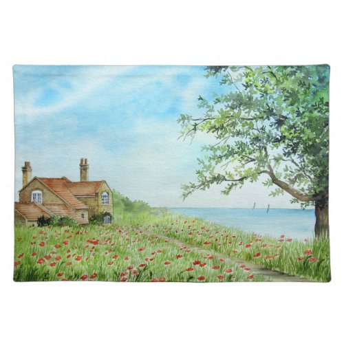 Poppy Field Landscape Watercolor Painting Placemat