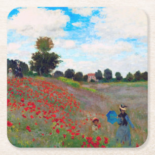 Poppy Field, Monet Square Paper Coaster