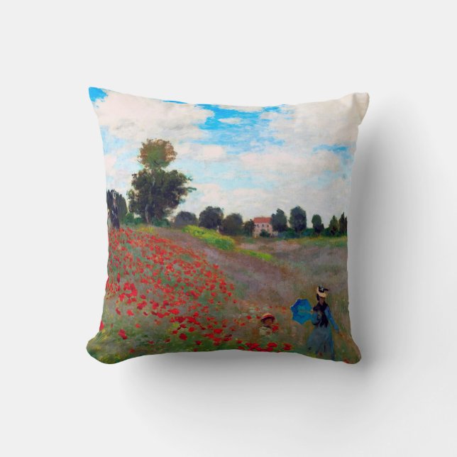 Poppy Field, Monet Throw Pillow (Front)