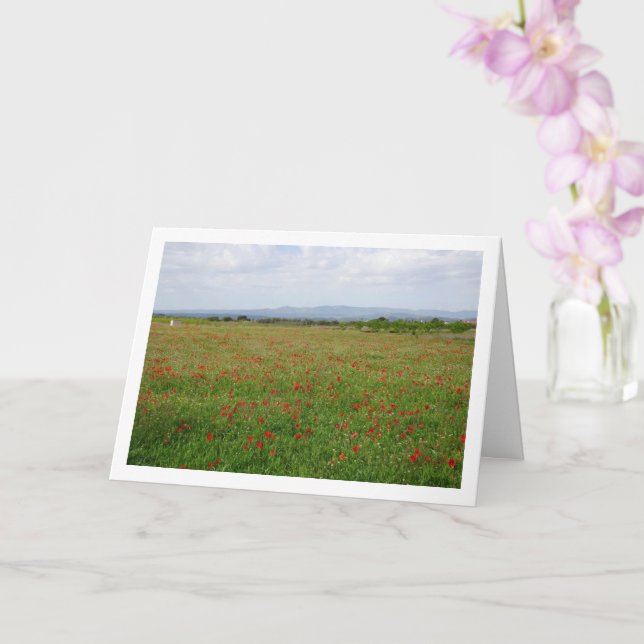 Poppy Field Mountain Landscape Card (Orchid)