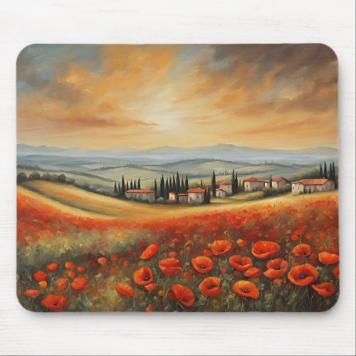 Poppy Field Near Tuscan Village Mouse Pad