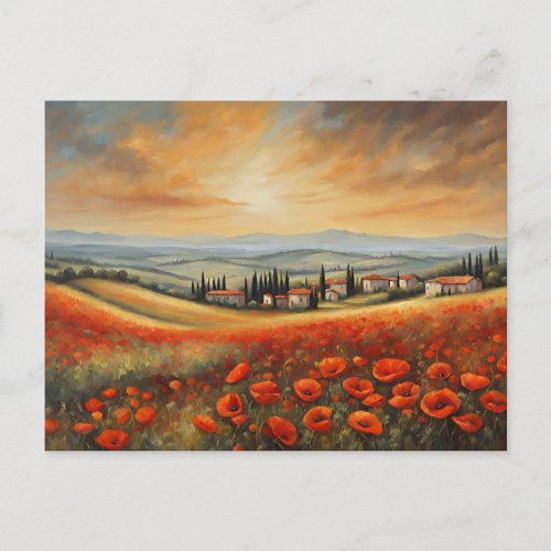 Poppy Field Near Tuscan Village Postcard