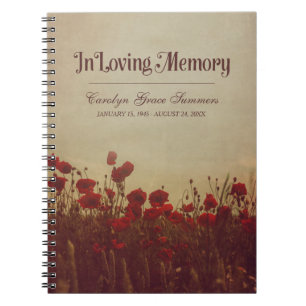 Poppy Field Rustic In Loving Memory Guestbook Notebook