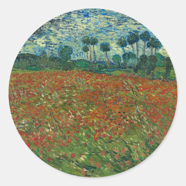Poppy Field - Vincent van Gogh Classic Round Sticker (Front)