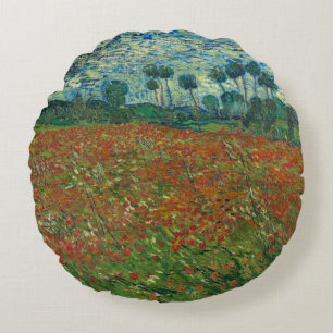 Poppy Field - Vincent van Gogh Round Pillow