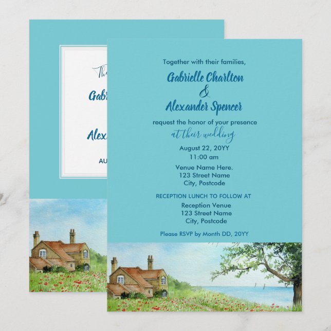 Poppy Field Watercolor Painting Wedding Invitation (Front/Back)