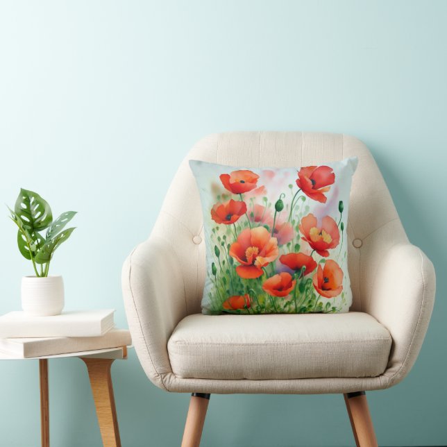 Poppy field, watercolor - throw pillow (Chair)