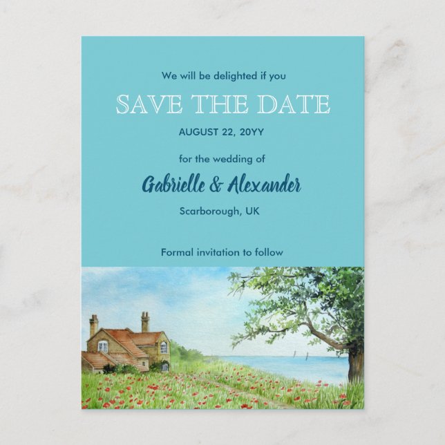 Poppy Field Watercolor Wedding Save The Date Announcement Postcard (Front)