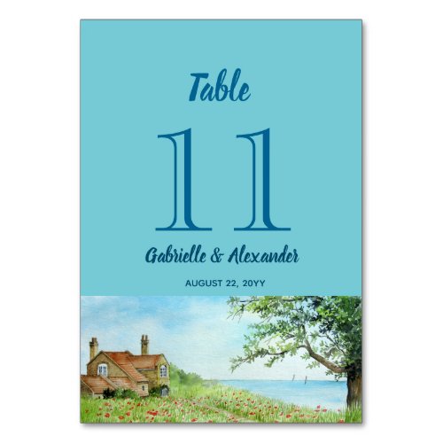 Poppy Field Watercolor Wedding Table Number
