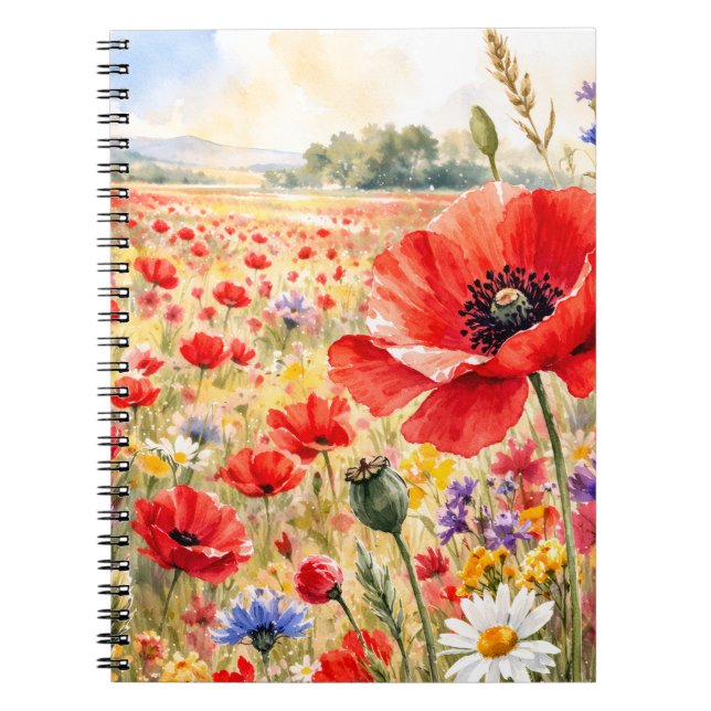 Poppy Field - Watercolour Poppy Notebook (Front)