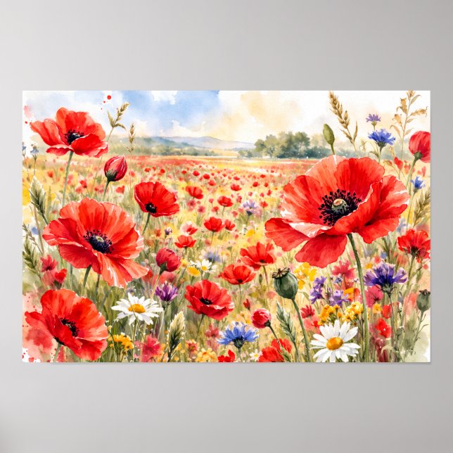 Poppy Field - Watercolour Poppy Poster (Front)