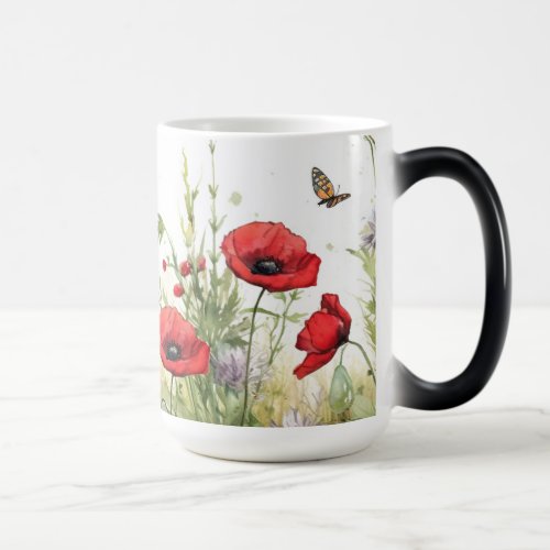 Poppy field with butterflies_001 magic mug