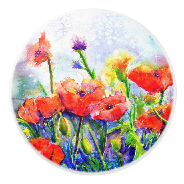 Poppy Fields Ceramic Knob (Front)