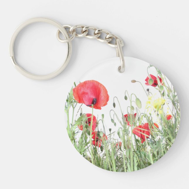 Poppy fields flowers Sun Nature blooms Heart  Keychain (Front)