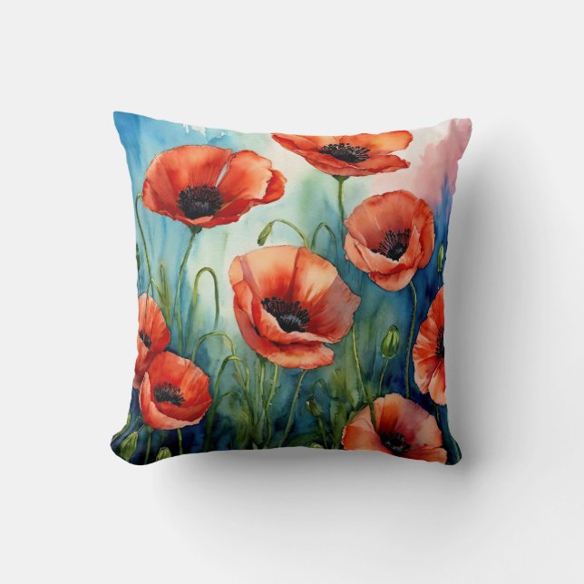 Poppy Fields Forever Throw Pillow (Front)