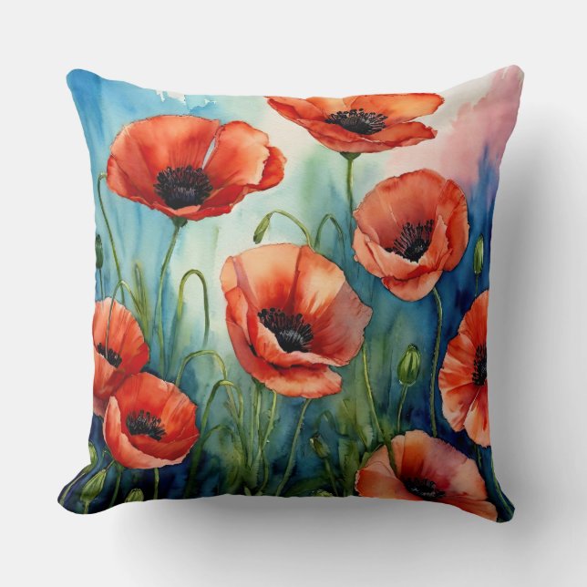 Poppy Fields Forever Throw Pillow (Front)