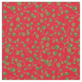 Poppy Fields Green Buds on Red Custom Fabric
