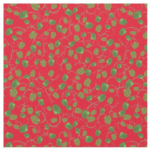 Poppy Fields Green Buds on Red Custom Fabric