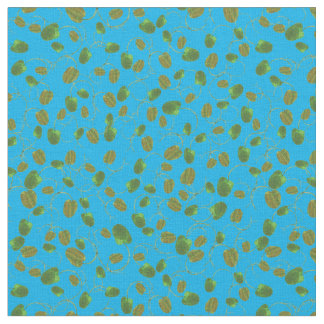 Poppy Fields Green Buds on Sky Blue Custom Fabric