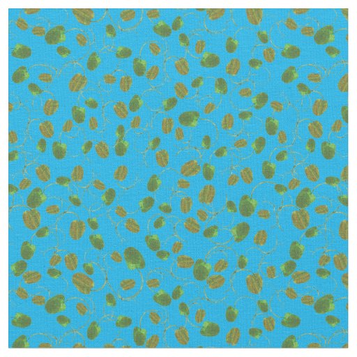 Poppy Fields Green Buds on Sky Blue Custom Fabric