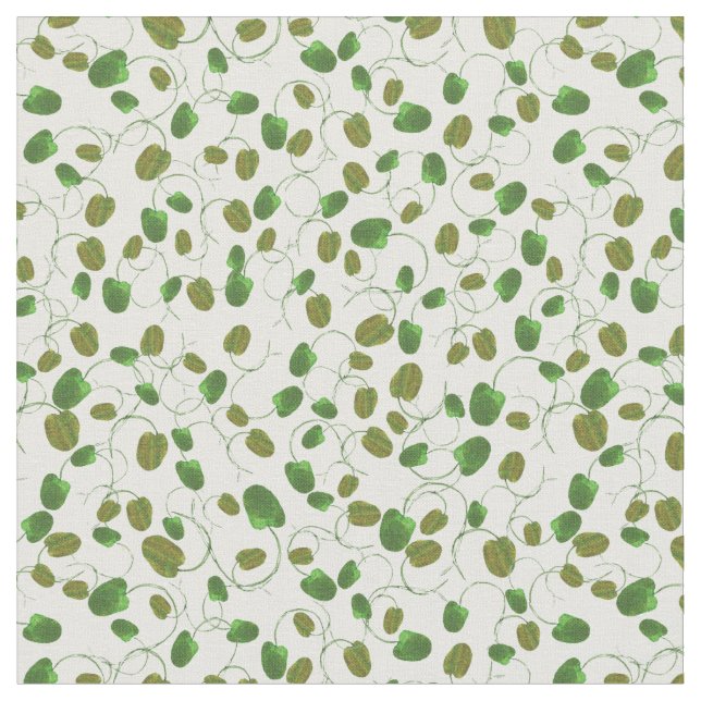 Poppy Fields Green Buds on White Custom Fabric (Close Up)