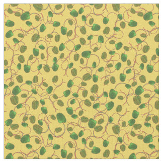 Poppy Fields Green Poppy Buds on Yellow Fabric