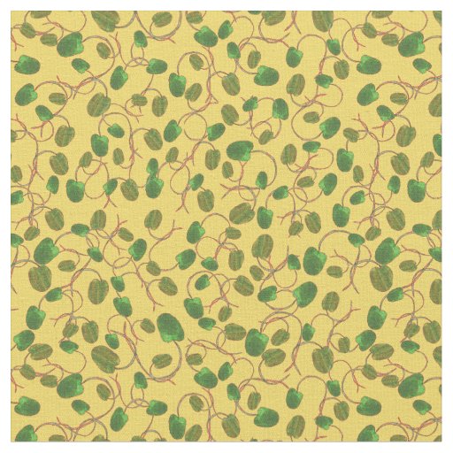 Poppy Fields Green Poppy Buds on Yellow Fabric