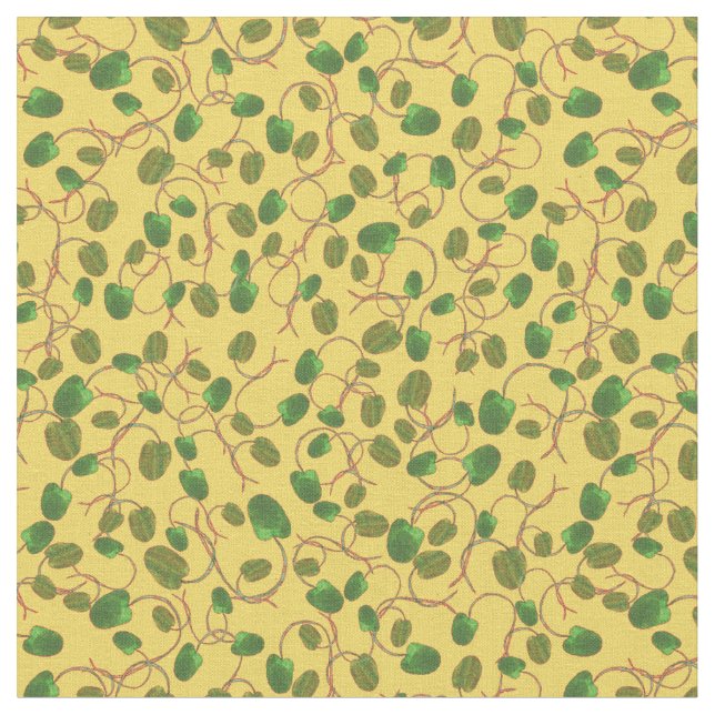 Poppy Fields Green Poppy Buds on Yellow Fabric (Close Up)