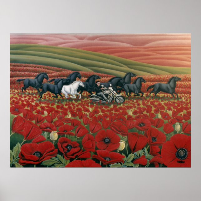 Poppy Fields Painting Wild Horses & Bikers Prints (Front)