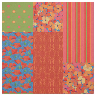 Poppy Fields Patterns Faux Patchwork Fabric