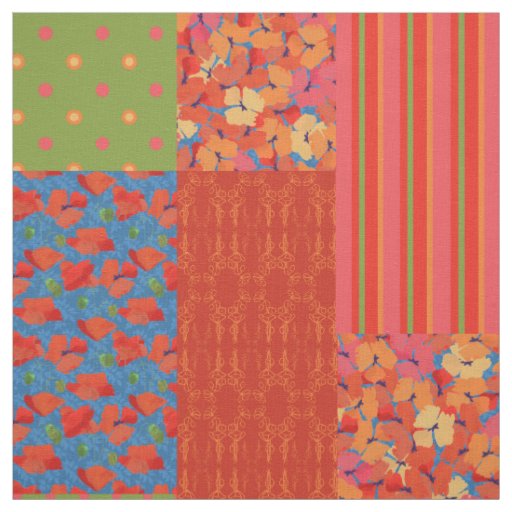 Poppy Fields Patterns Faux Patchwork Fabric