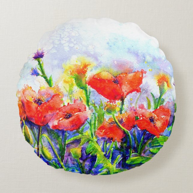 Poppy Fields Round Pillow (Front)