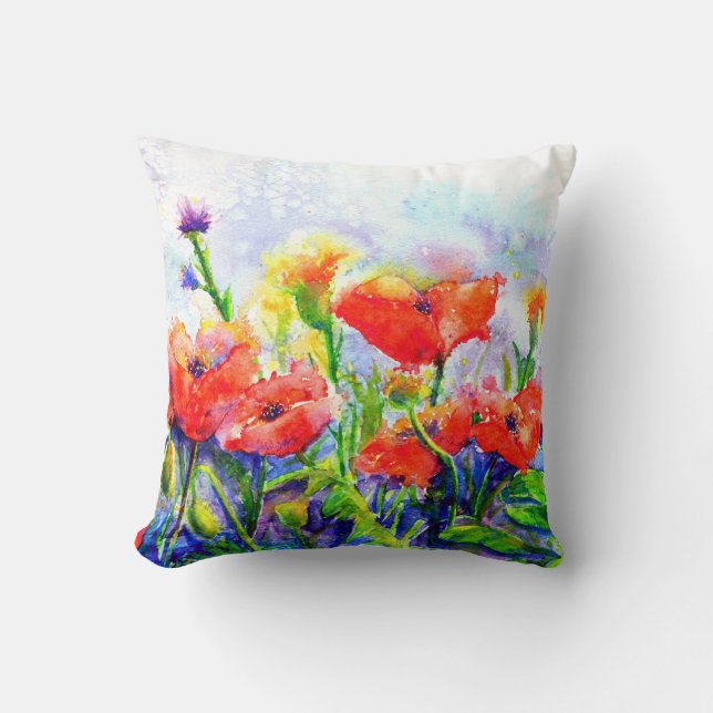 Poppy Fields Throw Pillow (Front)