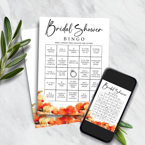 Poppy Find the Guest Bridal Shower Bingo Game Invitation