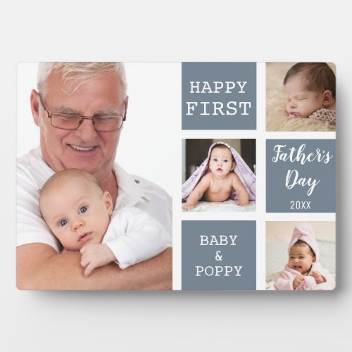  Poppy First Fathers Day 4 Photo Collage Gray   Plaque
