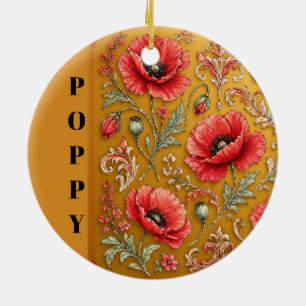 Poppy fleur-de-lis golden design ceramic ornament