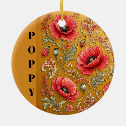 Poppy fleur-de-lis golden design ceramic ornament