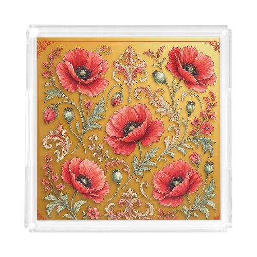 Poppy fleur golden design acrylic tray