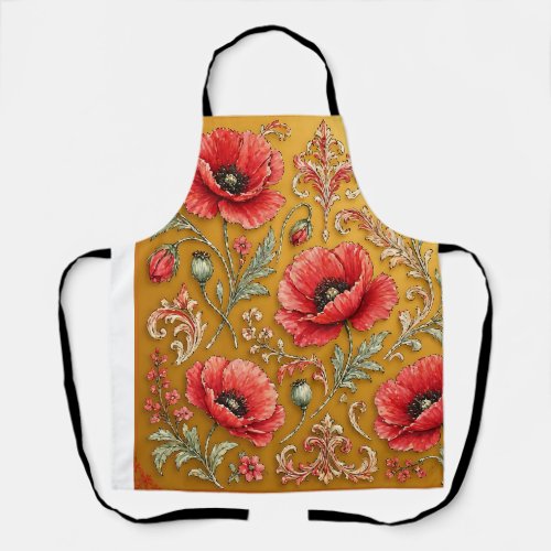 Poppy fleur golden design apron