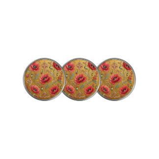 Poppy fleur golden design golf ball marker