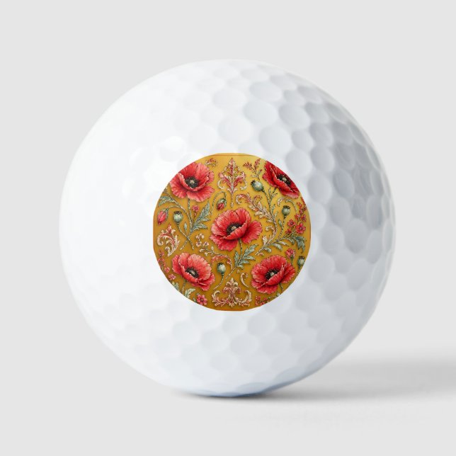 Poppy fleur golden design golf balls (Front)