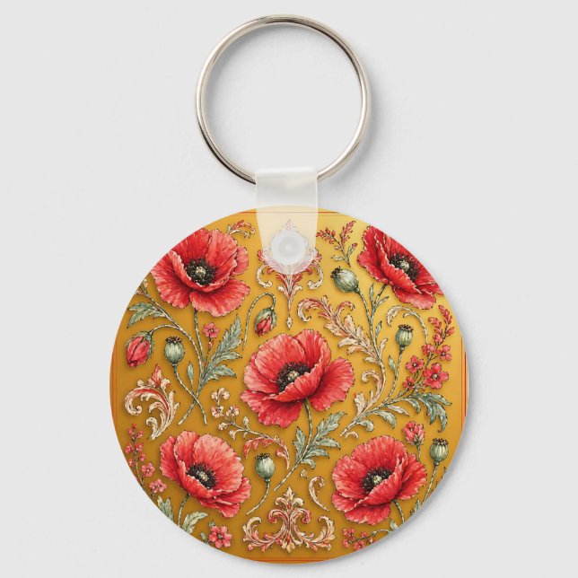 Poppy fleur golden design keychain (Front)