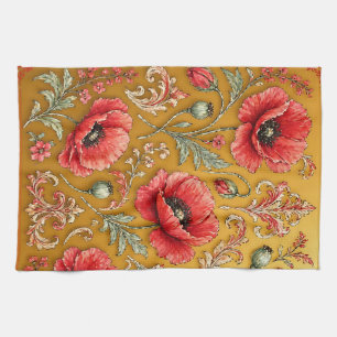 Poppy fleur golden design kitchen towel