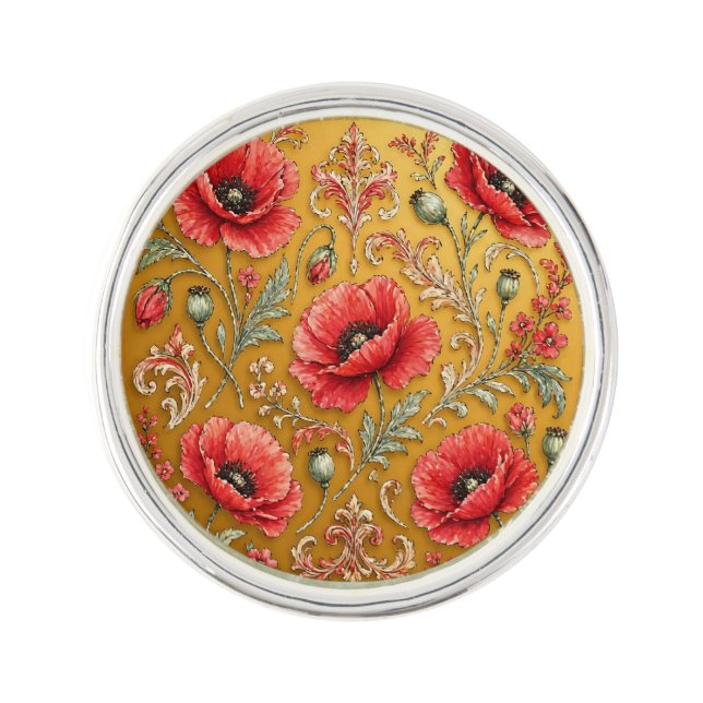 Poppy fleur golden design lapel pin (Front)