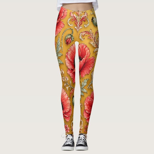 Poppy fleur golden design leggings (Front)