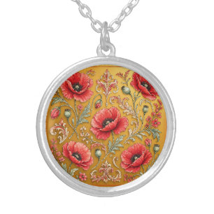 Poppy fleur golden design silver plated necklace