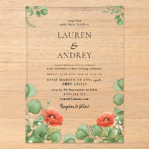 Poppy Floral Acrylic Wedding Invitation