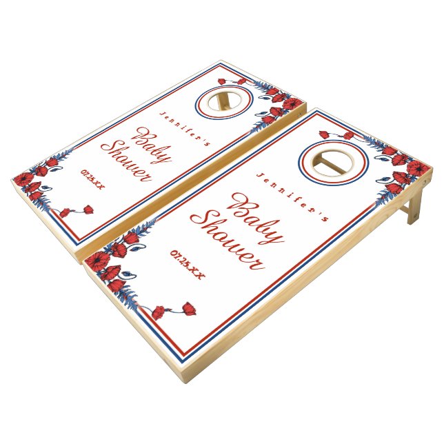 Poppy Floral Baby Shower Cornhole Set (Angled)