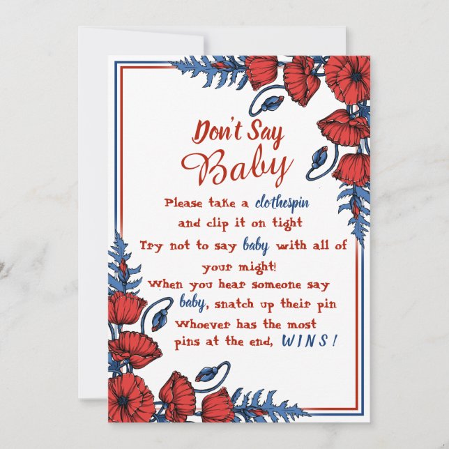 Poppy Floral Baby Shower Dont Say Baby Sign Invitation (Front)