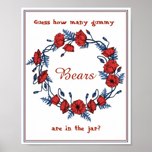 Poppy Floral Baby Shower Guess how many gummy bear Poster